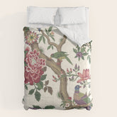 18th Century Chinoiserie Magpie Ivory Peony Garden Comforter