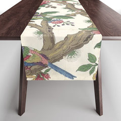 18th Century Chinoiserie Magpie Ivory Peony Garden Table Runner