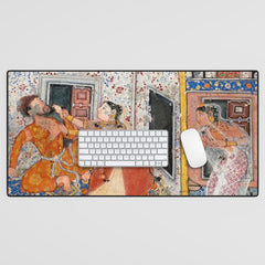 -India, Mughal, Reign of Akbar, 16th century - Page from Tales of a Parrot (Tuti-nama)- Eighth night- The deceitful wife a - 1962 Desk Mat