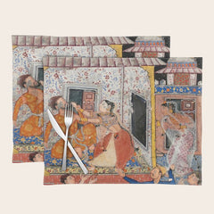 -India, Mughal, Reign of Akbar, 16th century - Page from Tales of a Parrot (Tuti-nama)- Eighth night- The deceitful wife a - 1962 Placemat