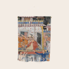 -India, Mughal, Reign of Akbar, 16th century - Page from Tales of a Parrot (Tuti-nama)- Eighth night- The deceitful wife a - 1962 Wall Hanging