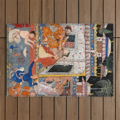 -India, Mughal, Reign of Akbar, 16th century - Page from Tales of a Parrot (Tuti-nama)- Eighth night- The deceitful wife a - 1962 Outdoor Rug