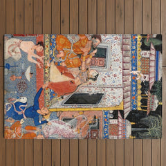 -India, Mughal, Reign of Akbar, 16th century - Page from Tales of a Parrot (Tuti-nama)- Eighth night- The deceitful wife a - 1962 Outdoor Rug
