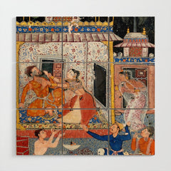 -India, Mughal, Reign of Akbar, 16th century - Page from Tales of a Parrot (Tuti-nama)- Eighth night- The deceitful wife a - 1962 Wood Wall Art