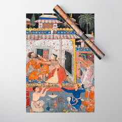 -India, Mughal, Reign of Akbar, 16th century - Page from Tales of a Parrot (Tuti-nama)- Eighth night- The deceitful wife a - 1962 Wrapping Paper