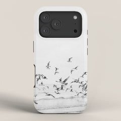 "Seagulls" | Coastal black and white photo | Film photography | Beach iPhone Case