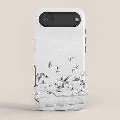 "Seagulls" | Coastal black and white photo | Film photography | Beach iPhone Case