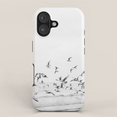 "Seagulls" | Coastal black and white photo | Film photography | Beach iPhone Case