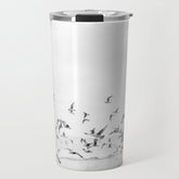 "Seagulls" | Coastal black and white photo | Film photography | Beach Travel Mug