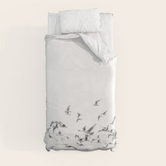 "Seagulls" | Coastal black and white photo | Film photography | Beach Duvet Cover