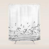 "Seagulls" | Coastal black and white photo | Film photography | Beach Shower Curtain