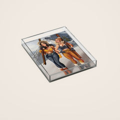 "Ski Bunnies" Cool Retro Winter Pinup Girl Art Acrylic Tray