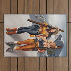 "Ski Bunnies" Cool Retro Winter Pinup Girl Art Outdoor Rug