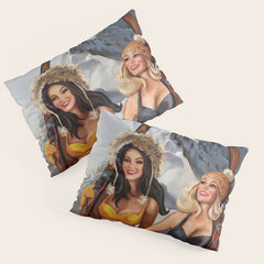 "Ski Bunnies" Cool Retro Winter Pinup Girl Art Pillow Sham