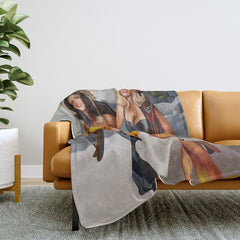 "Ski Bunnies" Cool Retro Winter Pinup Girl Art Throw Blanket