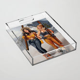 "Ski Bunnies" Cool Retro Winter Pinup Girl Art Acrylic Tray