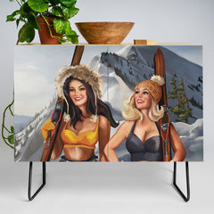 "Ski Bunnies" Cool Retro Winter Pinup Girl Art Credenza