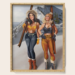 "Ski Bunnies" Cool Retro Winter Pinup Girl Art Serving Tray