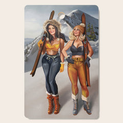 "Ski Bunnies" Cool Retro Winter Pinup Girl Art Cutting Board