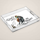 "Don't Call Me Honey" Cowgirl On Horseback Shooting a Rattlesnake Acrylic Tray