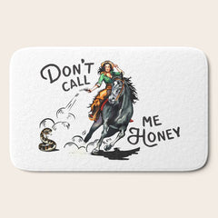 "Don't Call Me Honey" Cowgirl On Horseback Shooting a Rattlesnake Bath Mat