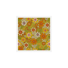 1960s, 1970s Retro Floral in Green, Pink & Orange - Flower Power Art Print