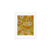 1960s, 1970s Retro Floral in Green, Pink & Orange - Flower Power Art Print
