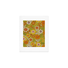1960s, 1970s Retro Floral in Green, Pink & Orange - Flower Power Art Print