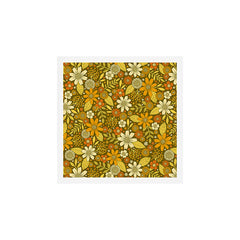 1970s Retro Flowers Pattern in Yellow, Orange & Olive Green Art Print