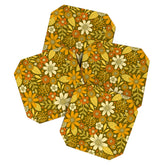 1970s Retro Flowers Pattern in Yellow, Orange & Olive Green Coaster