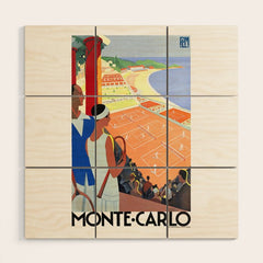 1930 MONTE CARLO Tennis Monaco Travel Poster Wood Wall Art