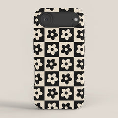 90s flowers checkers cream and black iPhone Case