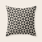90s flowers checkers cream and black Throw Pillow