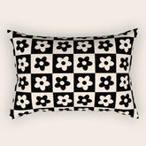 90s flowers checkers cream and black Rectangular Pillow