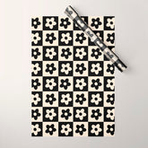 90s flowers checkers cream and black Wrapping Paper