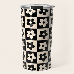90s flowers checkers cream and black Travel Mug