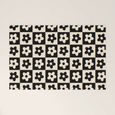 90s flowers checkers cream and black Welcome Mat