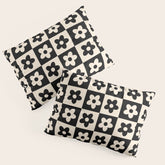 90s flowers checkers cream and black Pillow Sham