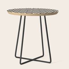 90s flowers checkers cream and black Side Table