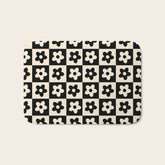 90s flowers checkers cream and black Bath Mat