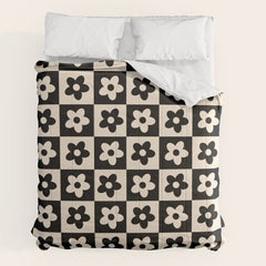 90s flowers checkers cream and black Comforter