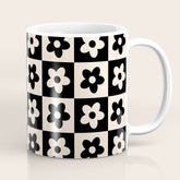 90s flowers checkers cream and black Coffee Mug