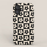 90s flowers checkers cream and black iPhone Case