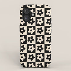 90s flowers checkers cream and black iPhone Case