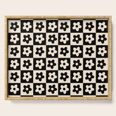 90s flowers checkers cream and black Serving Tray