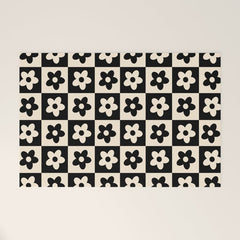 90s flowers checkers cream and black Welcome Mat