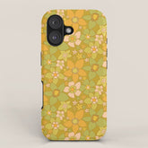 70s groovy retro floral pattern orange brown green handdrawn by surfy birdy iPhone Case