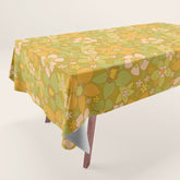 70s groovy retro floral pattern orange brown green handdrawn by surfy birdy Tablecloth