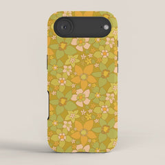 70s groovy retro floral pattern orange brown green handdrawn by surfy birdy iPhone Case