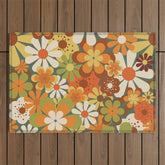 70's Retro Flowers Print Outdoor Rug